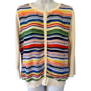 Ann Taylor Factory Cream Rainbow Stripe Lightweight Cardigan Top Size XL